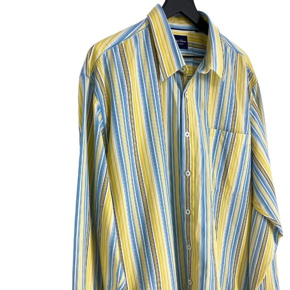 INDIGO PALMS Yellow Multi-Stripe Embroidered Button Up Long Sleeve Shirt Size XL - Picture 7 of 16